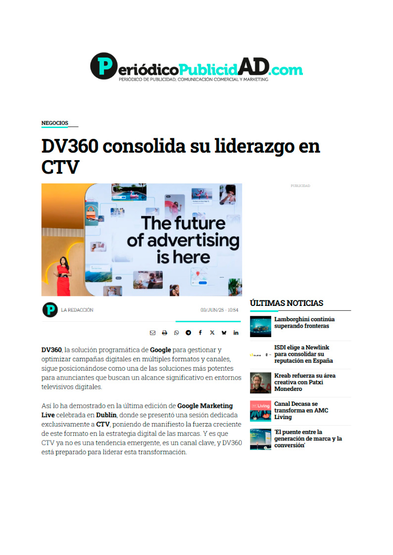 DV360 en Periódico de la Publicidad