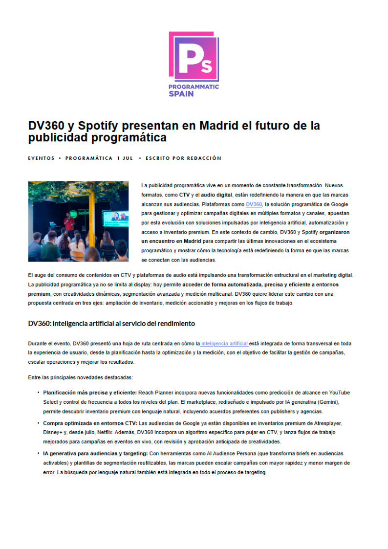 DV360 de Google en Programmatic Spain online